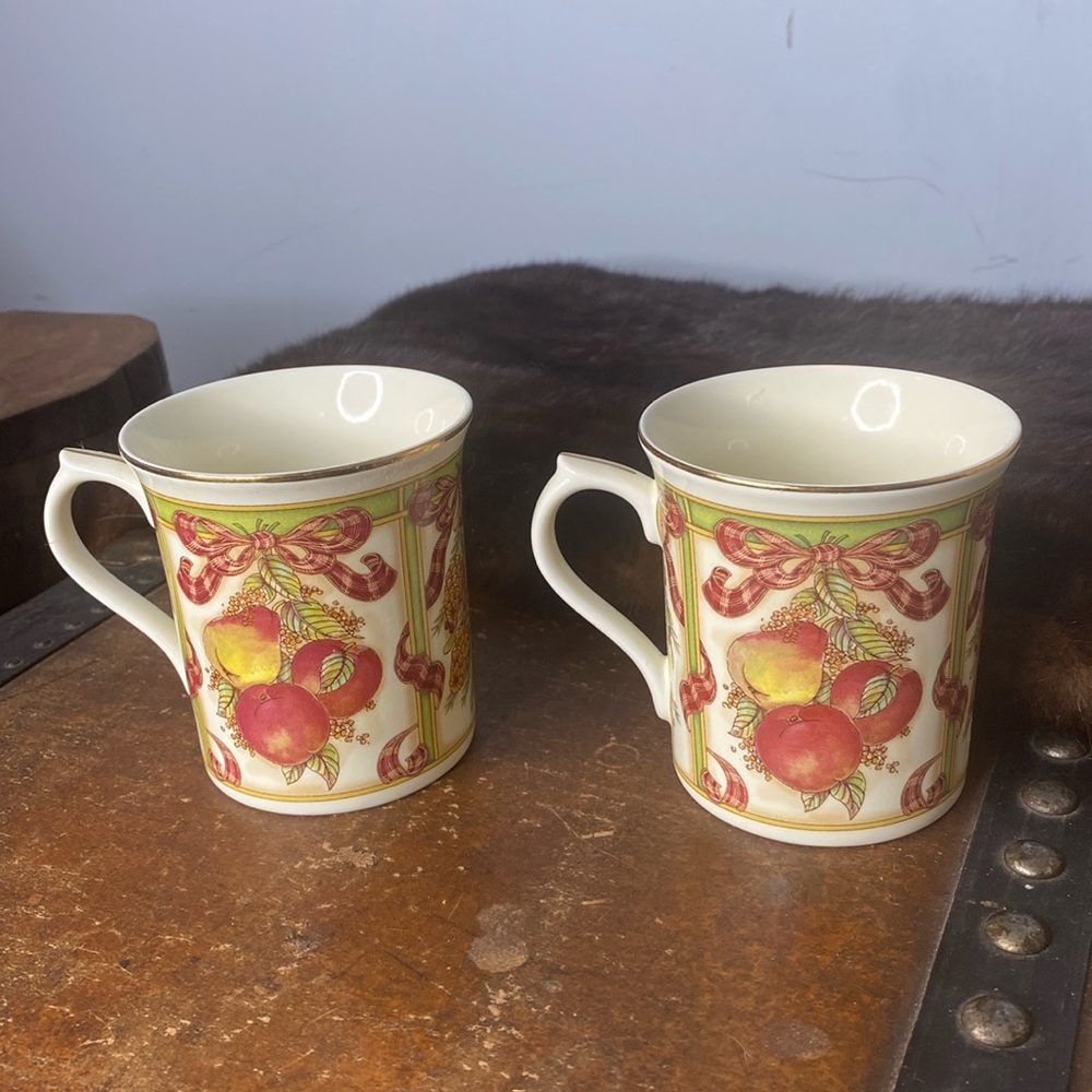 . Vintage LENOX Holiday Harvest Mugs - Set of 2 - Fine Lenox Porcelain 2002